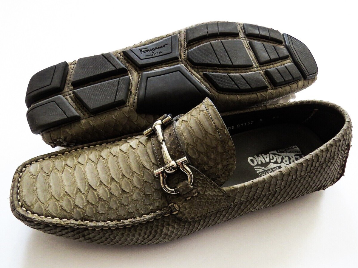 SALVATORE FERRAGAMO Olive Python Snakeskin Leather Shoes 9
