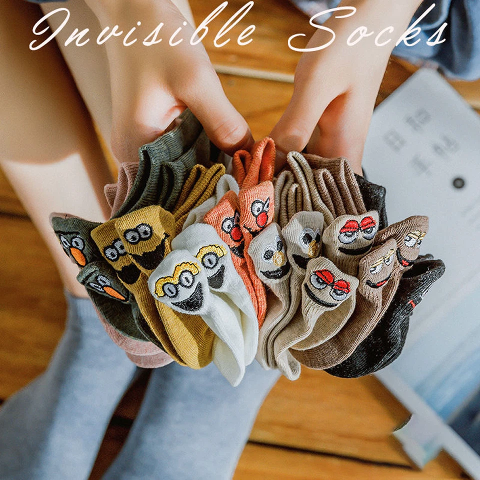 Mujeres Lindos Calcetines de Algodón Moda Dibujos Animados Calcetines al Tobillo Bordados Expresión Nuevos Foto 3 de 4