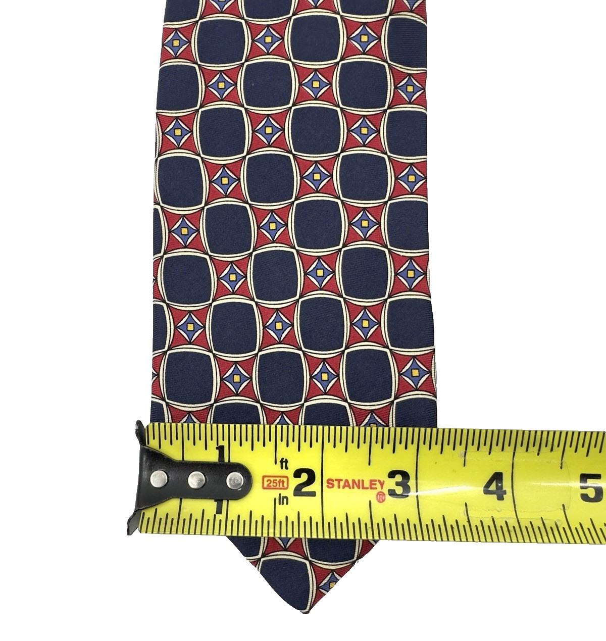 Vintage Polo Ralph Lauren Silk Tie Blue Red Yellow Cream Geometric Made In USA thumbnail 7