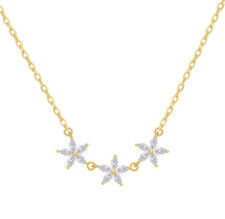 18K Gold plated Sterling Silver Clover CZ Flower Pendant Necklace Choker PE41