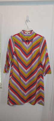 Etcetera Smock Dress  Colorful Stripes With Collar 3/4 Sleeves Size 0