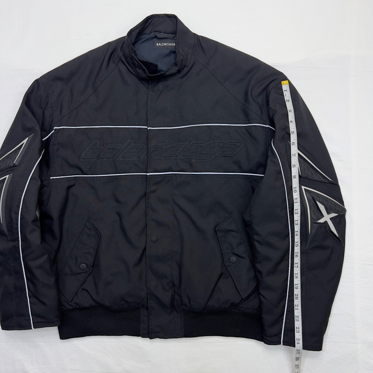 Balenciaga Biker Oversized Padded Logo Bomber Jacket Size 46