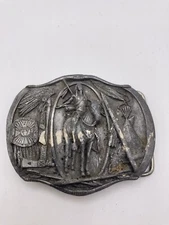 1984 INDIANS ON HORSEBACK BERGAMOT BRASS WORKS BELT BUCKLE NEEDS RESTORED