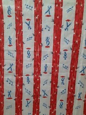 VTG Red White Blue Dancing French Sailor w/ Beret Print Fabric 36