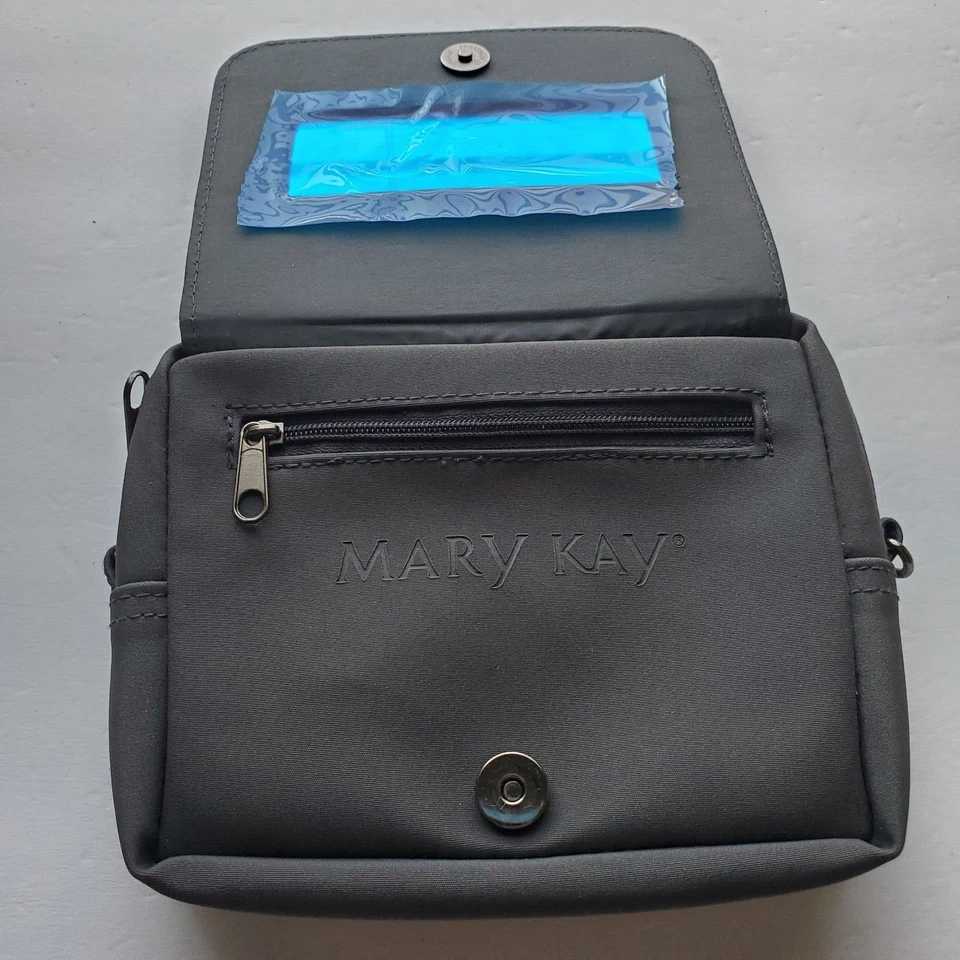 Cartera bandolera de nailon Mary Kay Cosmetics bolsa de maquillaje con espejo gris 6 x 5 Foto 4 de 4