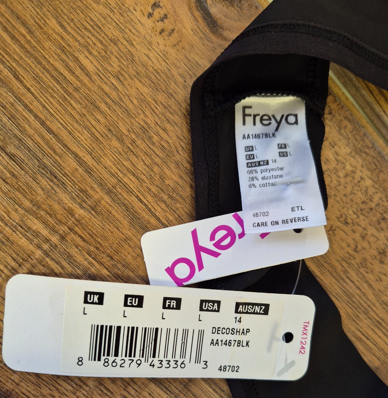 Freya Shapewear & Thong 36DD/L Black/Grey Floral NWT image 9