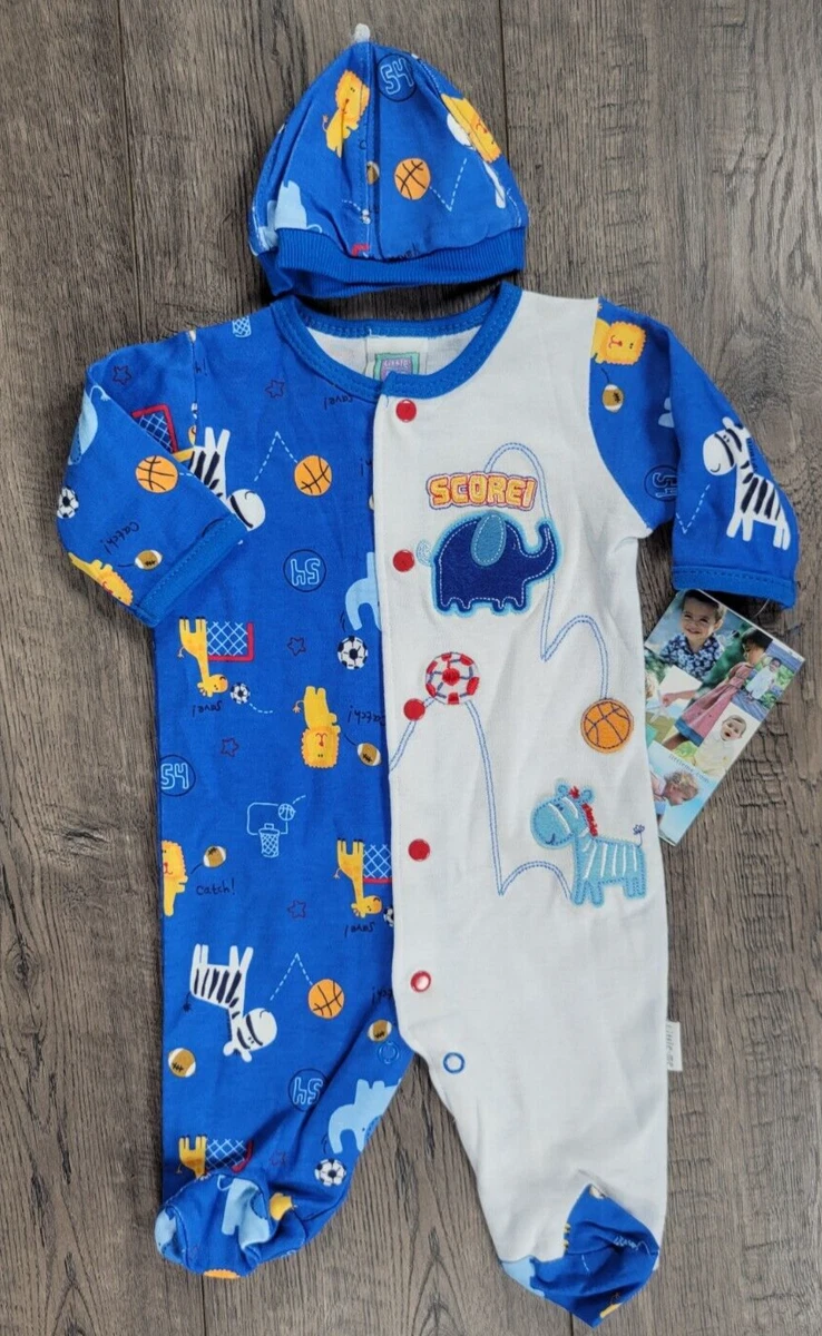 Baby Boy Clothes New Vintage Little Me Preemie 2pc Blue Sports