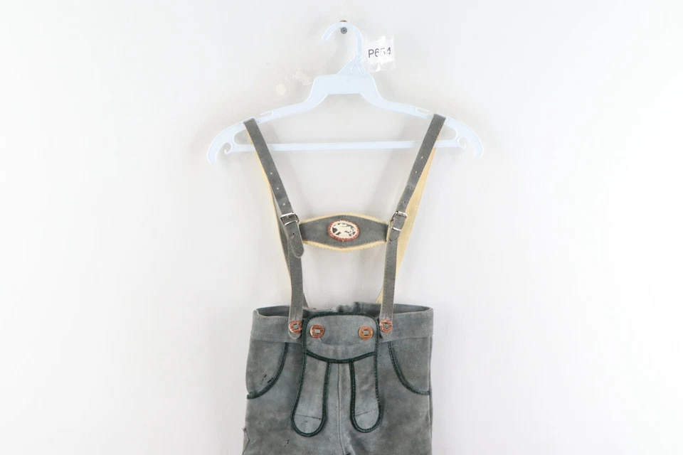 Mono de cuero envejecido de gamuza juvenil vintage baberos gris sin talla Foto 2 de 4