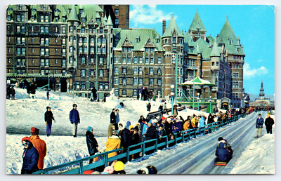 Vintage Postcard Quebec Toboggan Slide Dufferin Terrace Canada Chateau Frontenac