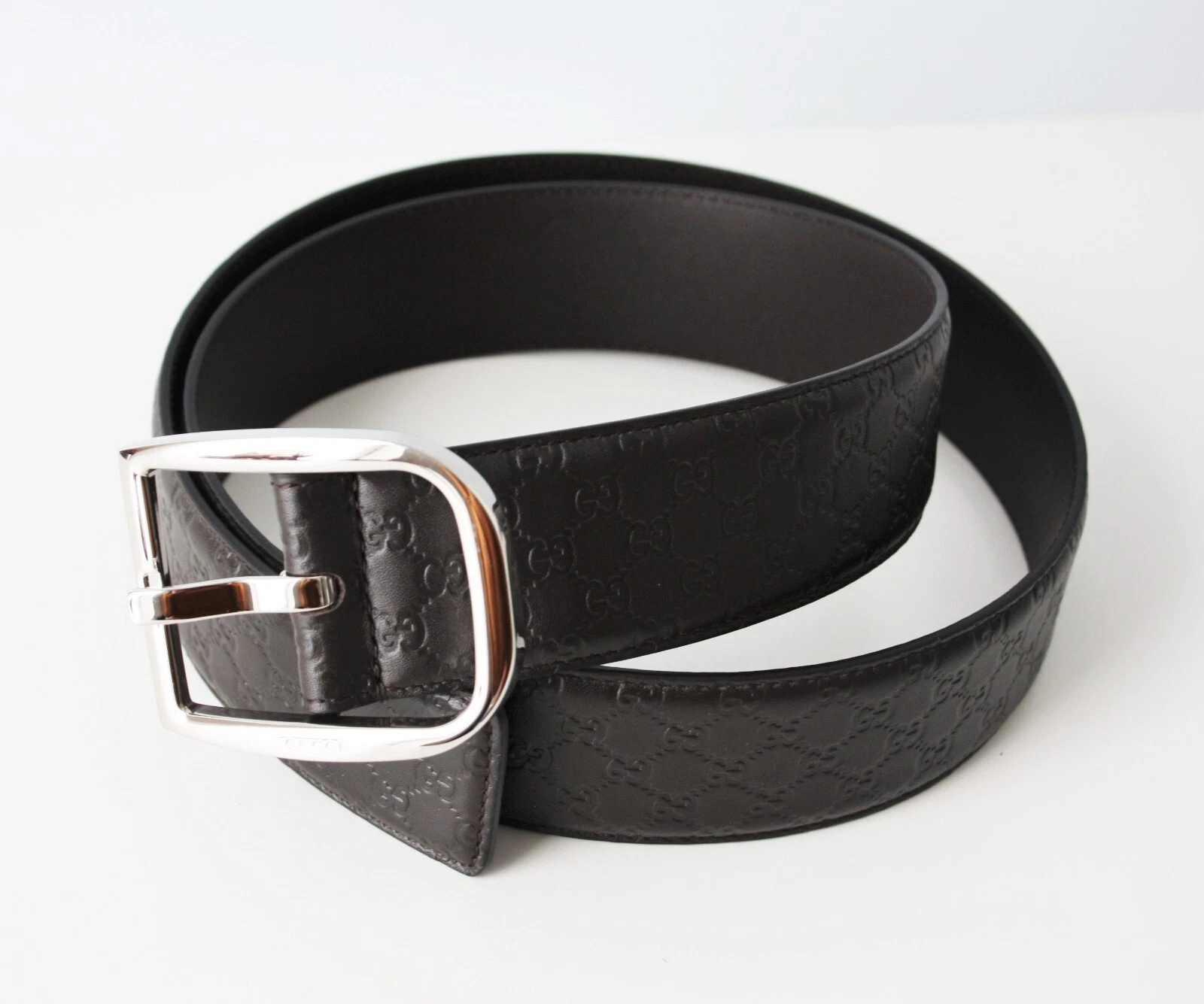 GUCCI CEINTURE ceinture cuir UNISEXE 449716 taille 90 marron argent