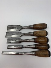 Stanley Wood Chisel 5pc Set 1 1/2, 1 1/4, 1, 3/4 1/2 Wood Handle Vintage USA
