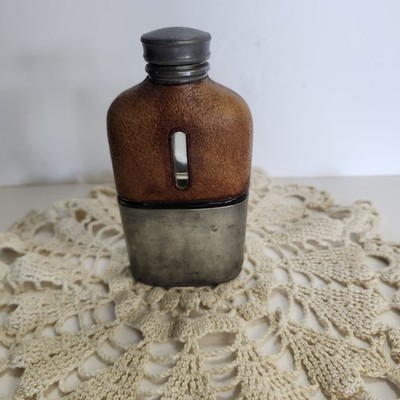 Antique James Dixon & Sons Sheffield Hip Flask 3/16th Pt Leather Made in England