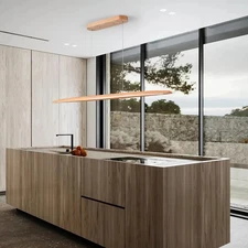 51in Natural Ash Wood LED Pendant Light, Dimmable 3000K Remote 🕯️