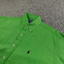 VTG Ralph Lauren Shirt Mens M Green Blake Silk Linen Pony Short Sleeve Button Up