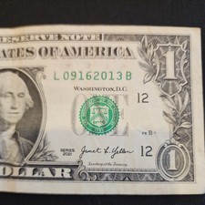 $1 One Dollar Bill  birthday / anniversary  September 16, 2013