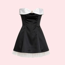 Deadstock Vintage Y2K Blondie Nites Mini Dress Black White Bow Tulle Strapless 2