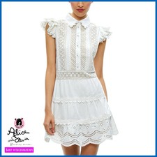 Alice + Olivia Meeko Off White Embroidered Eyelet Mini Shirt Dress Sz 4