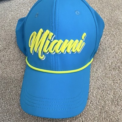 Miami City Adjustable Baseball Cap Hat - Blue w/ Yellow Embroidered Script