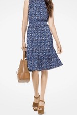 Boho Chic Michael Kors Blue Floral Paisley Smocked Waist Midi Dress – Size S