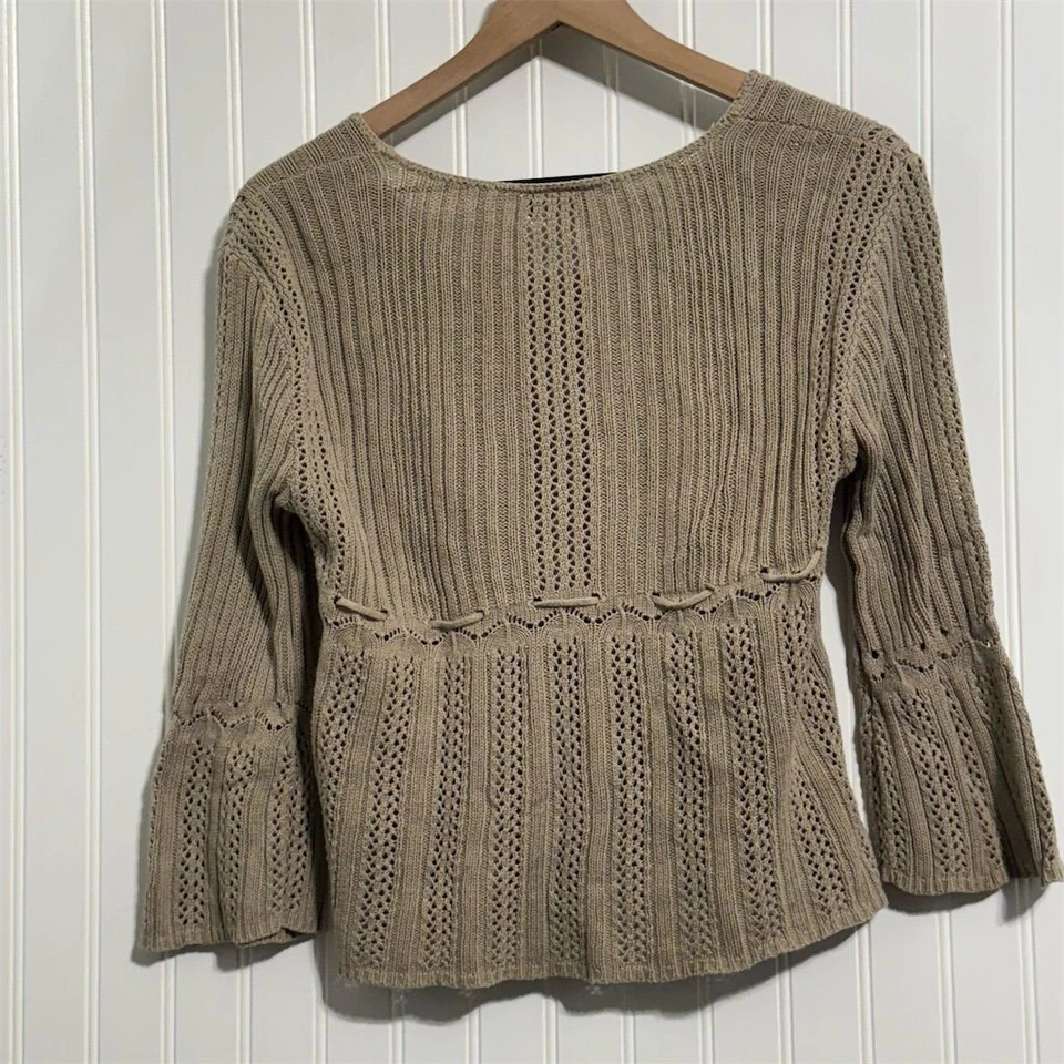 Suéter de Colección Y2K Rave 100% Algodón Tejido Manga Campana Punto Abierto Top Hecho en EE. UU. L Foto 3 de 4