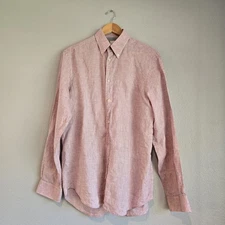 Paul Smith Shirt men size medium  pink coral long sleeve dress  100% linen 