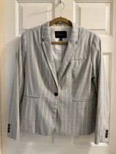 Banana Republic Gray White Striped Blazer Notch Lapel One-Button Women's Size 10