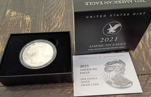 2021-W AMERICAN EAGLE ONE OUNCE SILVER PROOF COIN TYPE 2  (21EAN ) Box and COA