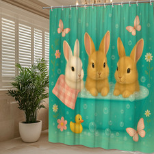 Adorable Bunny Shower Curtain for Cute Kids Bathroom Decor