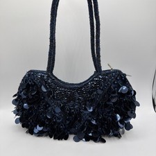 VTG Y2K Navy Blue Beaded Sequin Evening Bag Shimmer Paillette Cocktail Purse