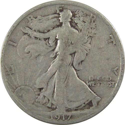 1917 S Reverse Liberty Walking Silver Half Dollar Very Good SKU:I24545