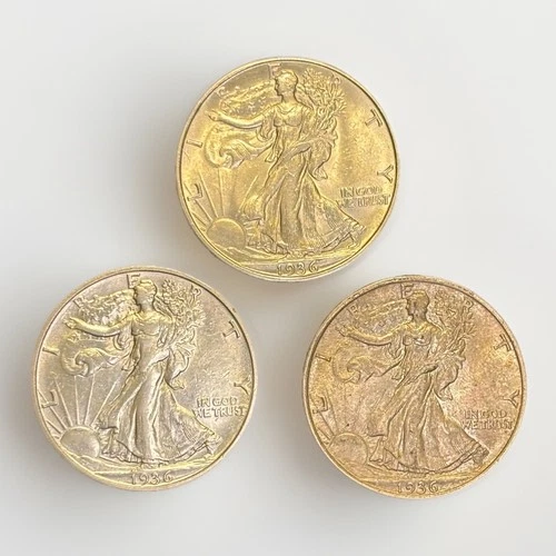Lot Of 3 Walking Liberty 🗽 Half Dollars – 1936 UNC 1936 D BU  1936 S