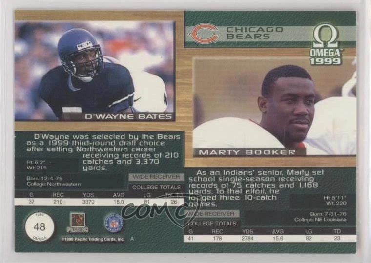 1999 Pacific Omega Gold Missing Serial Number Marty Booker #48 Rookie RC - Image 2 of 2