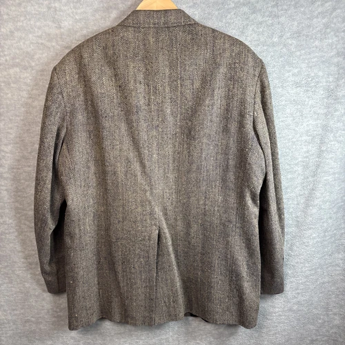 Lands End Vintage Tweed Jacket 44R Brown Herringbone Blazer 100% Silk Sport Coat - Picture 13 of 22