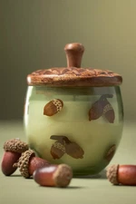 NEW Anthropologie Gourmand Sweet Maple & Chai Handpainted Acorn Glass Candle