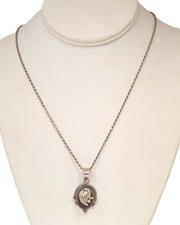 Sterling Silver Necklace with Amber Stone 20" Long Rope Chain
