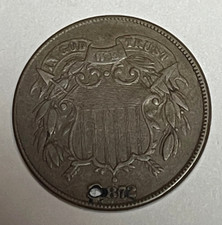 1872 2 Cent Holed 6:30 Through 1 of Date Nice XF Extra Fine Details