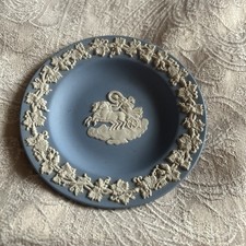 Wedgewood Plate 4 1/4 Inch Powder Light Blue w Horse Chariot Grape Leaf Border
