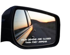 Set of 2 'Your Demons are Closer Than They Appear' Warning Mirror Decal- White