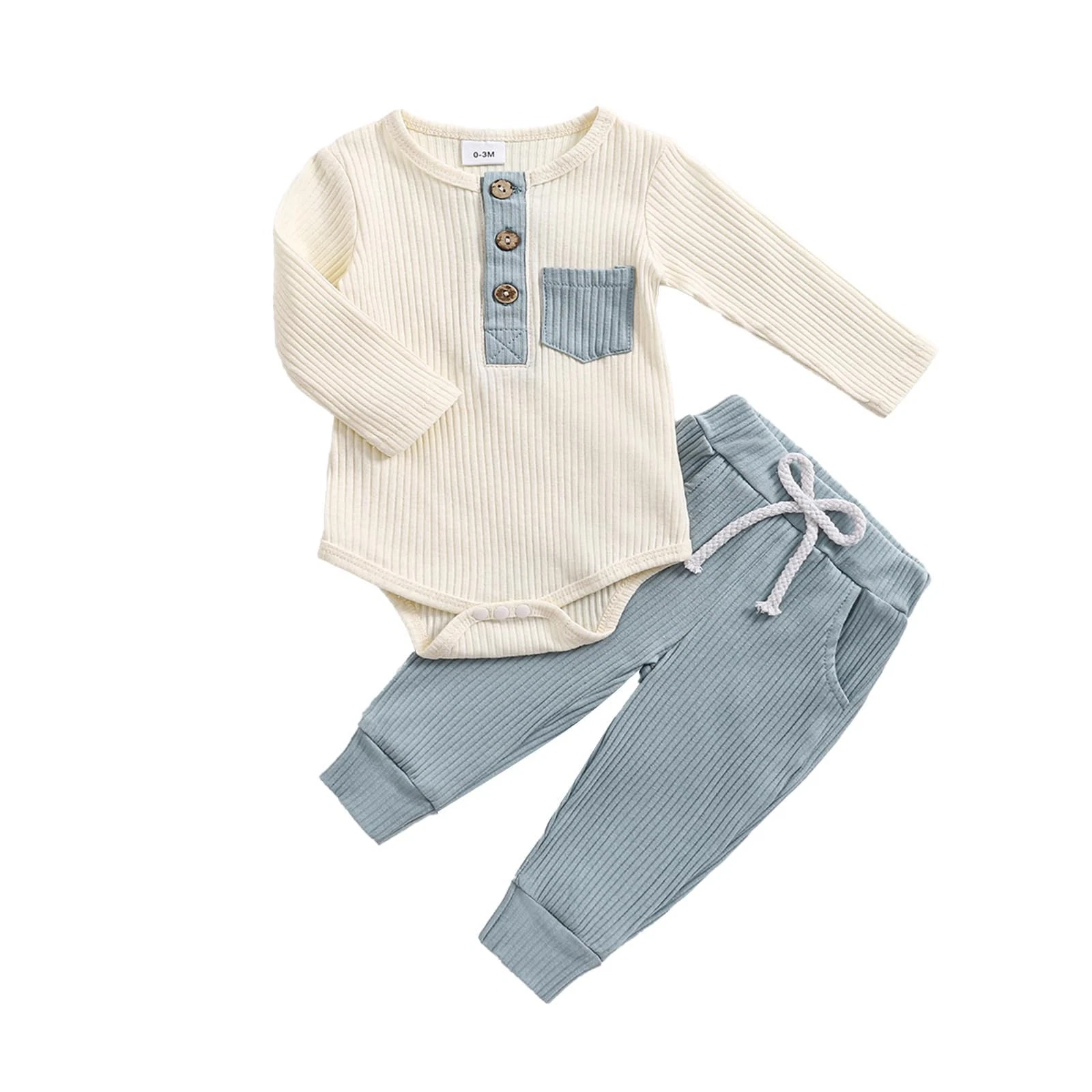 Baby Boy Clothes 3 6 12 18 Months Ribbed Knitted Long Sleeve Romper and Pants...