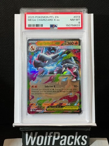 Pokemon Me02: Phantasmal Flames - Mega  Charizard X ex 013/094 Double Rare PSA 8