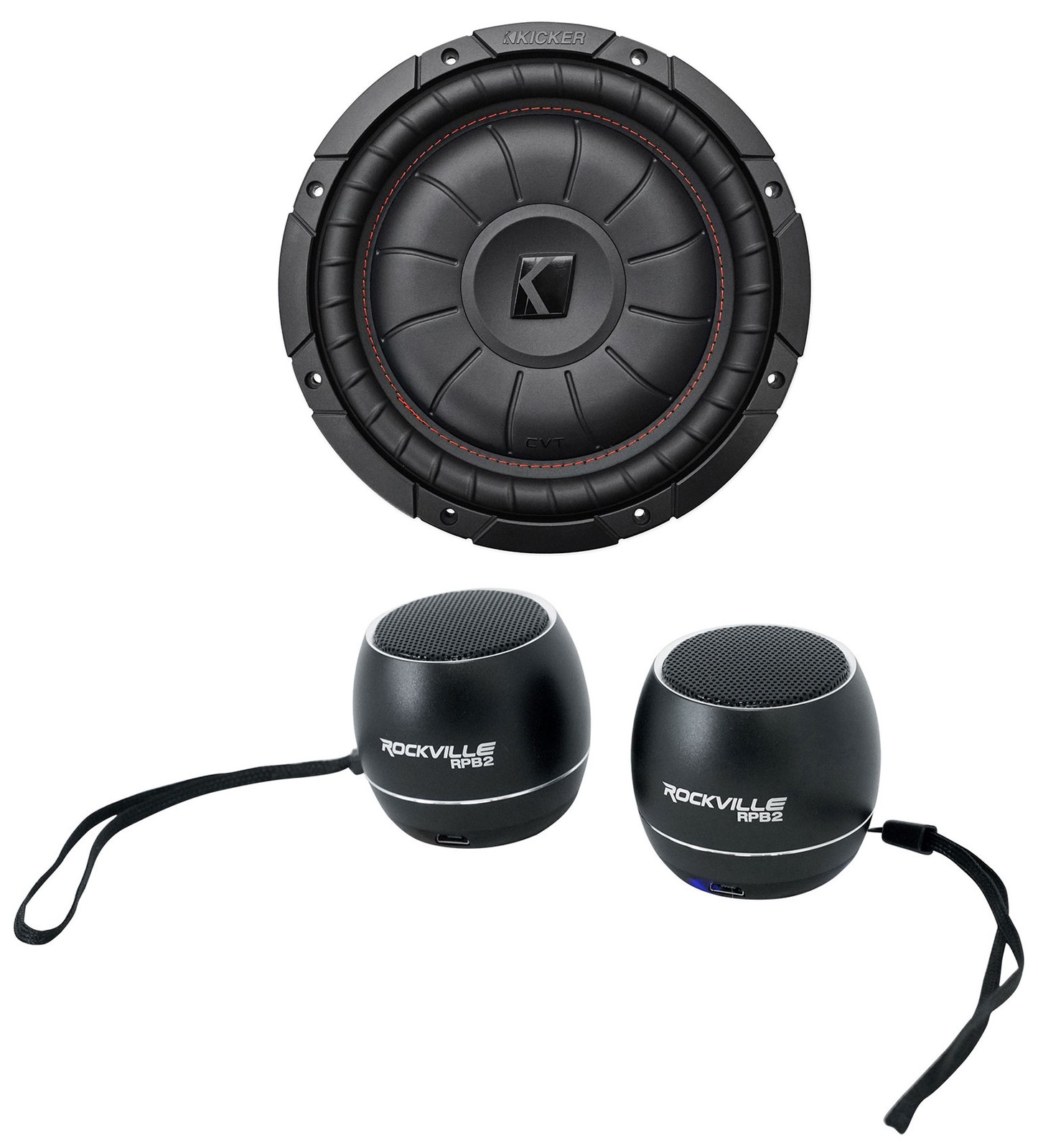 Kicker 43CVT104 10-Inch 800W Slim Shallow Subwoofer with Free Bluetooth Speakers-image