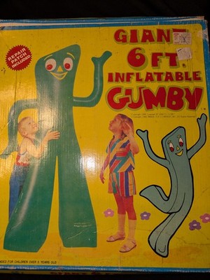 Giant Gumby 6 Ft Inflatable 1986 Imperial Toy Co With Box & Repair Kit RARE Vtg