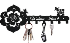Key Hooks Holder for Wall Decorative - Small Black Entryway Welcome Home Sign Ke