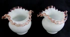 2 Fenton Rose Crest Bowls Ruffled Top 4” Vintage 1940s Milk Glass Pair