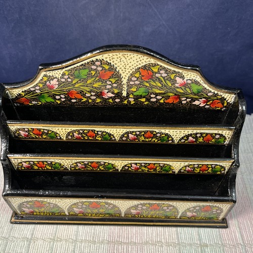 Antique Indian Kashmiri Floral Laquered Letter Rack - Picture 2 of 12