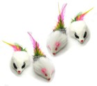 Real Rabbit Fur Long Hair Feather Tail Mouse Cat Toy - 4pk