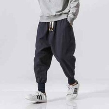 Casual Men's Cotton Linen Stretch Elastic Trousers Jogger Japanese Sweat Pants