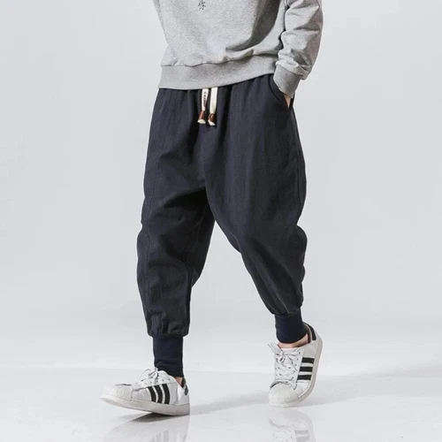 Lässige Herren Japanische Jogginghose Baumwolle Leinen Stretch Gummizug Hose Jogger - Bild 2 von 27