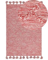 Teppich Baumwolle Rot 160 X 230 Cm Boho Mit Quasten Nigde