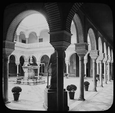 Foto PALAST HOF NO1 GRANADA SPANIEN UM 1870 Magische Laterne Dia ARCHITEKTUR